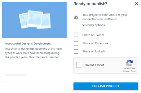 screenshot of publishing Folio and sharing with social network